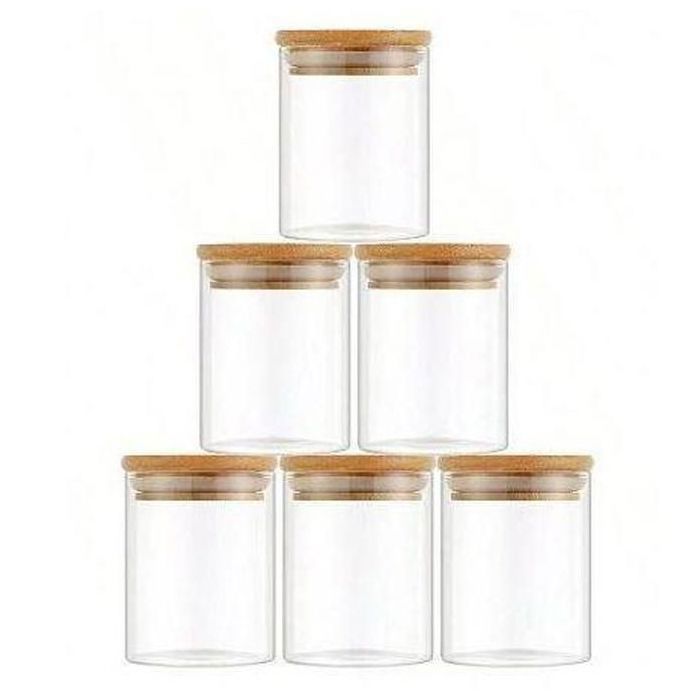 Lot de 6 Bocaux de Rangement en Verre 350 ml avec Couvercles en Bambou