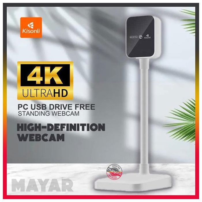 Kisonli Webcam 4K UHD (3840 x 2160 pixels) avec Microphone, Correction Automatique de la Lumière pour Windows, macOS