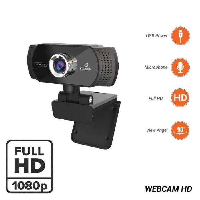 Kisonli Webcam Full HD 1080p 30fps, Microphone intégré USB, pour PC, Mac, ordinateur portable et pc bureau