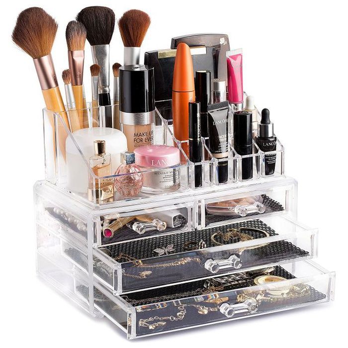 Boite de rangement pour cosmétiques, maquillage et bijoux, à tiroirs en acrylique transparent