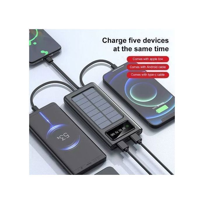 Power Bank Solaire 52800mAh - Charge Rapide 30W PD, Sans Fil, 7 Ports, Parfaite Pour Randonnée Et Voyages