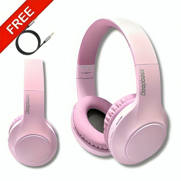 Casque bluetooth DeepBass R21 ROSE Original + Câble auxiliaire Gratuit