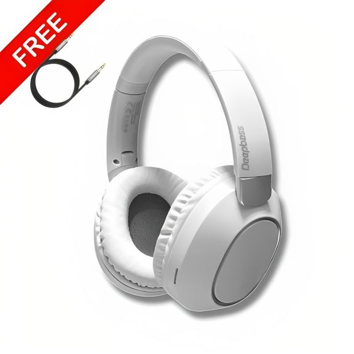 Casque bluetooth DeepBass R20 BLANC Original + Câble auxiliaire Gratuit
