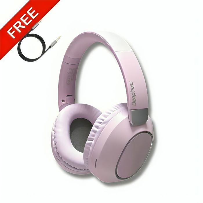 Casque bluetooth DeepBass R20 ROSE Original + Câble auxiliaire Gratuit