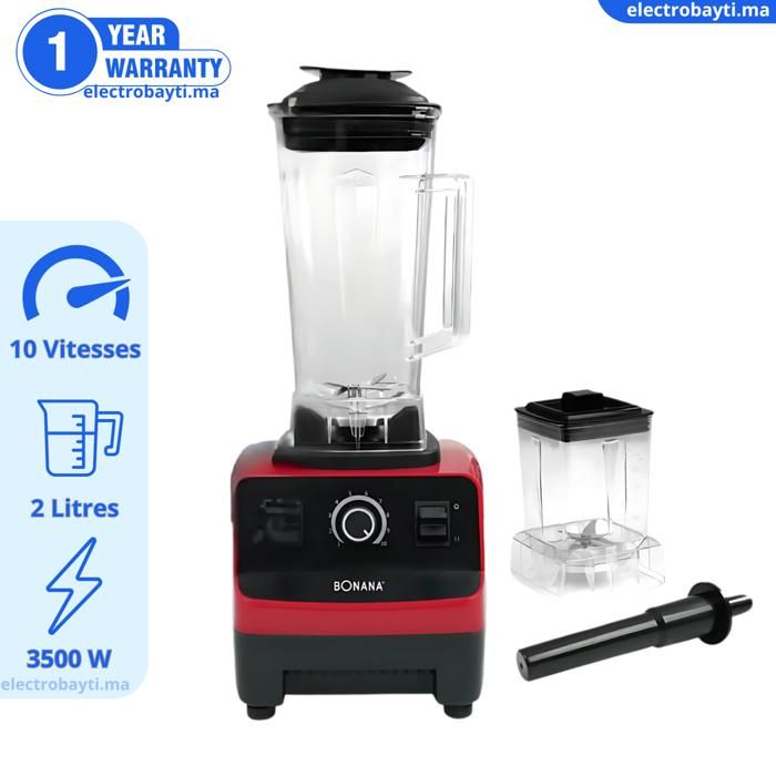 Blender mixeur smoothie - 10 vitesses - 2L - 2 en 1 - moulin épices - 3500W - RED