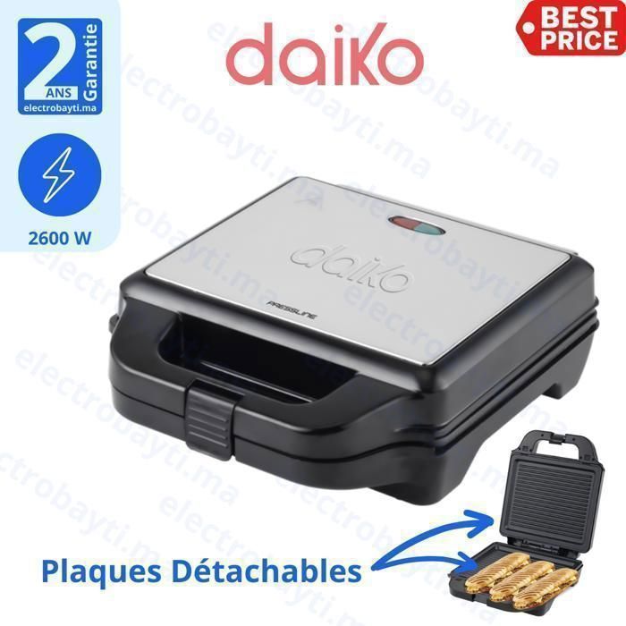 Grill Panini - DAIKO - PND-3344XK - 1400W - Plaques Détachables - Antiadhésif