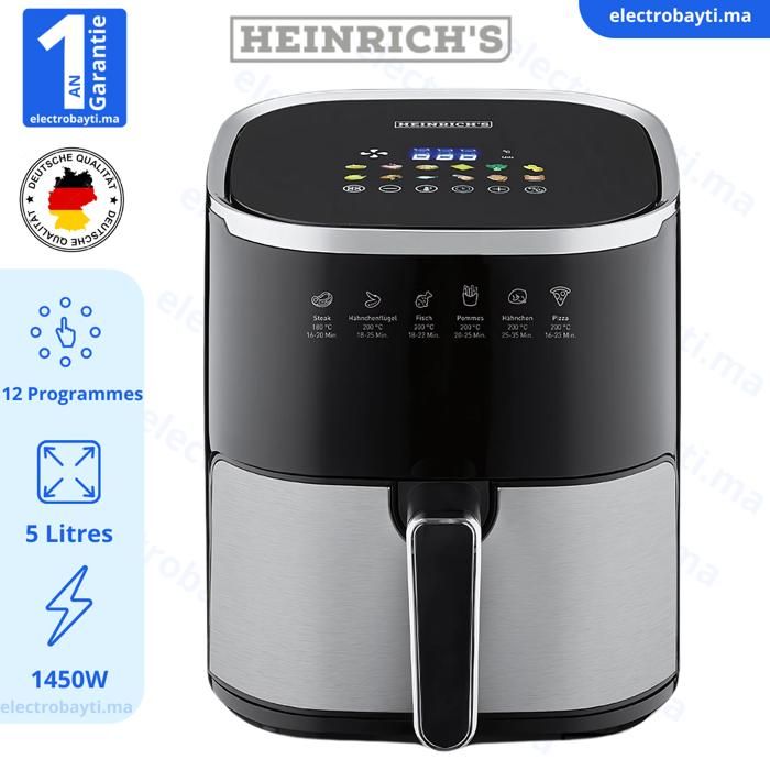 Friteuse sans Huile - 5 Litres - 12 programmes-Ecran tactile LED - 1450W