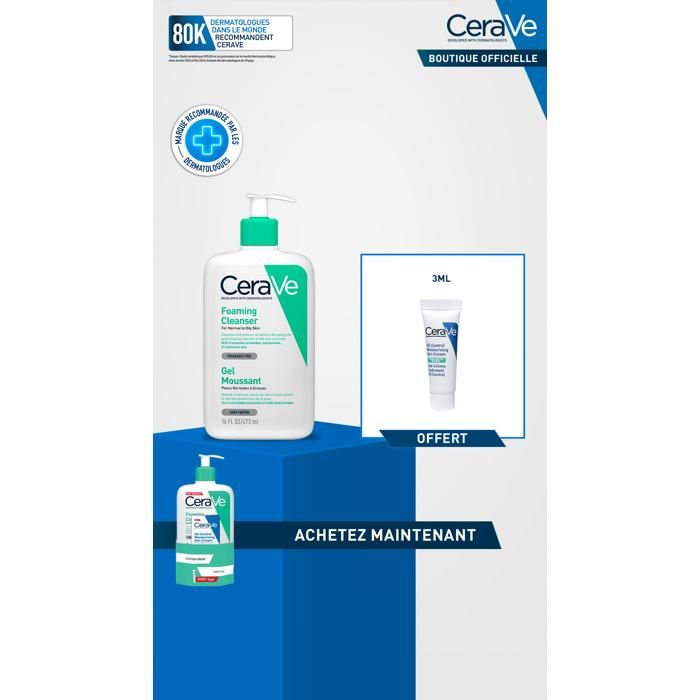 Routine visage - Cerave - Gel Moussant PNG 473ml - Gel Crème Oil Control - Peaux grasses - Non comédogène