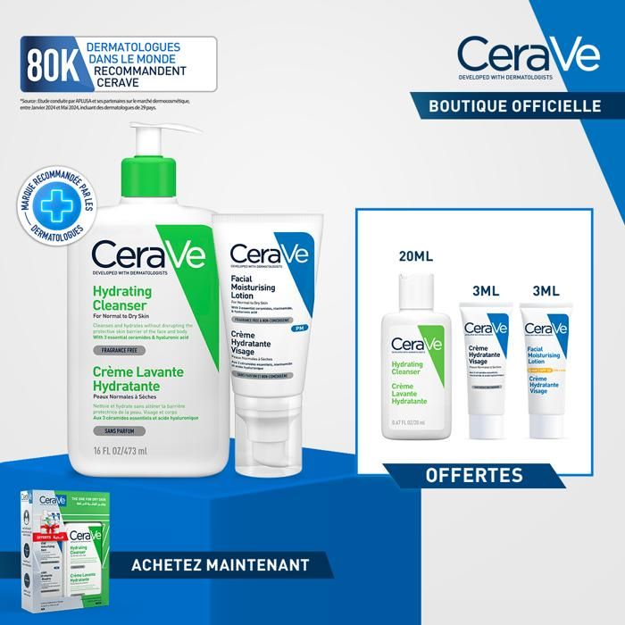 Coffret Soin Hydratation - CERAVE - Crème Lavante 473ml - Crème Nuit 52ml - 3 Miniatures Offertes