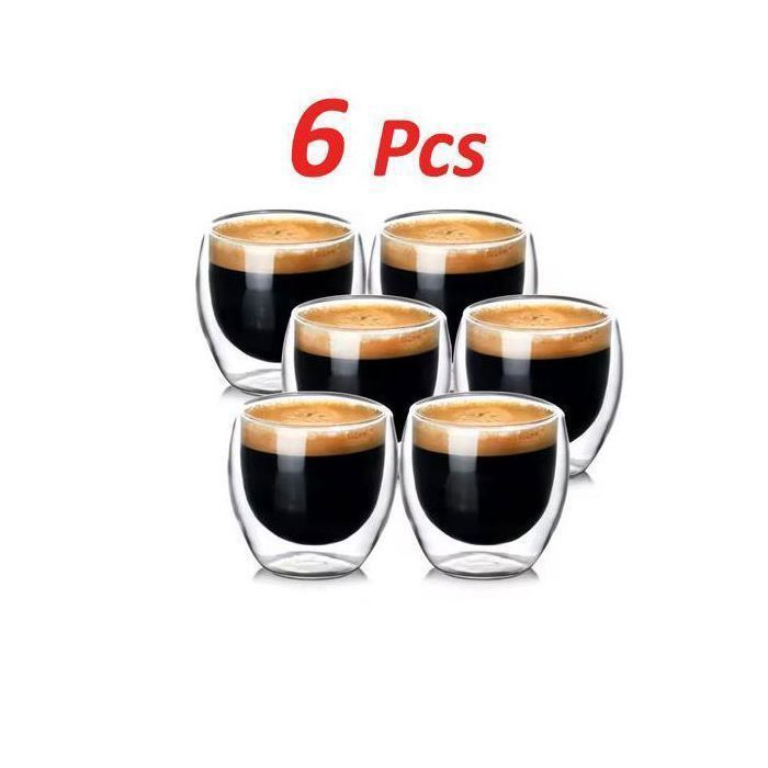 Pack 6 Tasse double paroi , Tasse Café Tasse Thé en verre , Résistant à la chaleur - 80ml