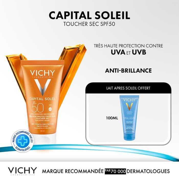 VICHY - Pack Capital Soleil  toucher sec invisible = Lait après Soleil 100ml