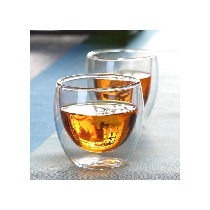2 Tasses double paroi , Tasse Café Tasse Thé en verre , Résistant à la chaleur - 80ml