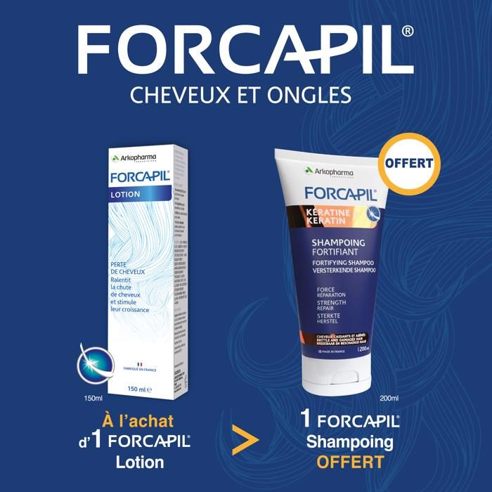 Pack Lotion Anti-Chute - FORCAPIL - 150ML - Shampooing Énergisant Offert - Cheveux Fragilisés - Cure Anti-Chute