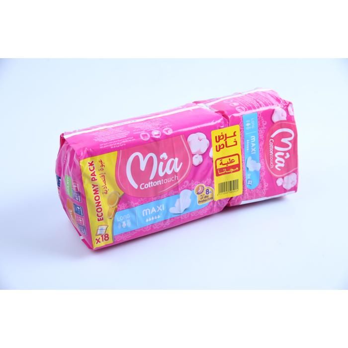 Serviettes hygiéniques - MIA - Maxi long - 18 unités + 1 Maxi long - Protection anti-fuites - Flux abondant