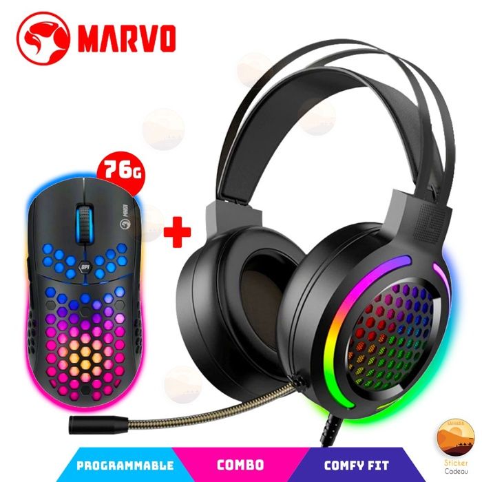 Marvo Ensemble casque 7D Microphone et souris de jeu souris gamer 76 g Scopion MH01