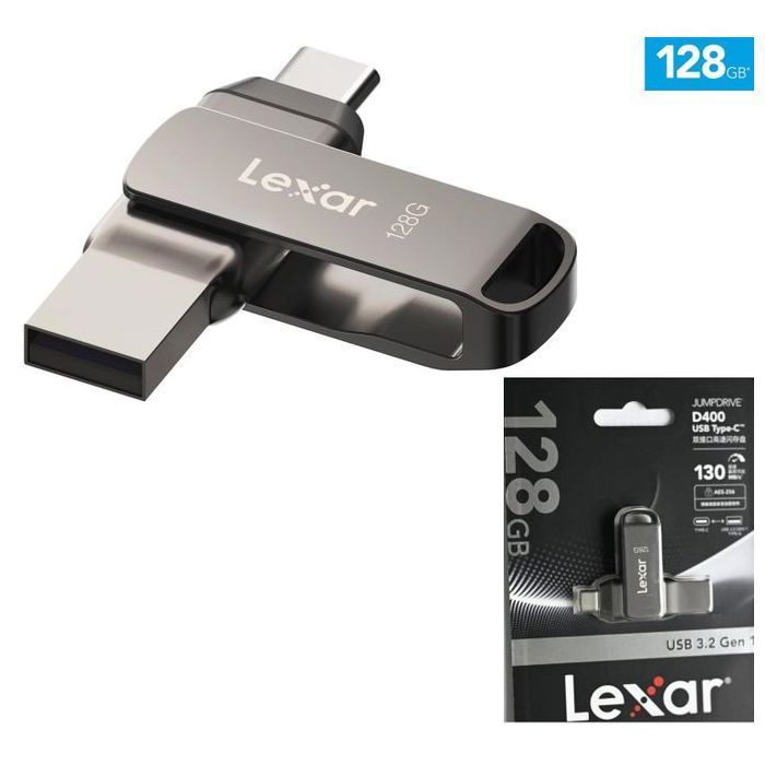 Lexar Cle USB 3.1 JumpDrive Dual Drive D400 128 Go USB 3.2 Type-C et Type A jusqu'à 130 Mo/s