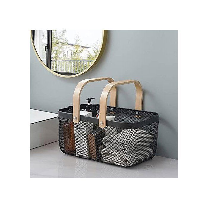 Panier Rectangulaire - MéNagers - Noir - Bois - Fer Forgé - 40x24,5x18cm