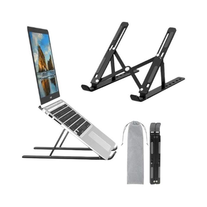 Support pour ordinateur portable, support de bureau ergonomique pliable en Plastique réglable à 6 angles - NOIR