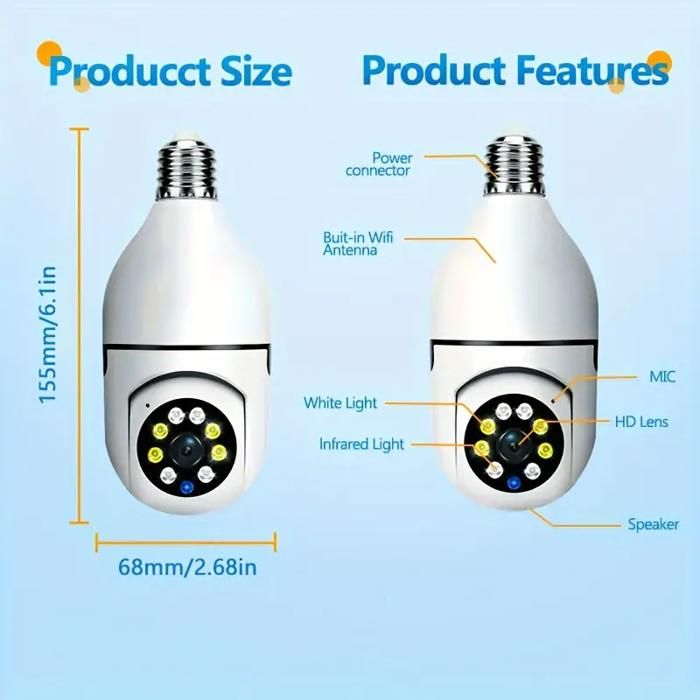 1pc TERUHAL 1080P HD Caméra de Sécurité Sans Fil WiFi en Ampoule, Surveillance de Jardin Intérieur/Extérieur,