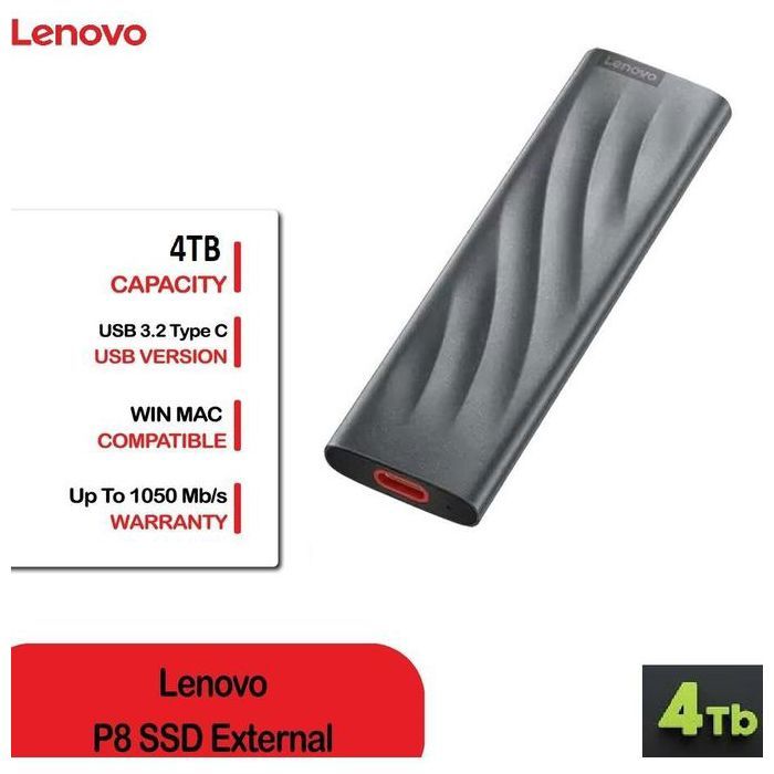 Lenovo Disque Dur PS8 externe 4TB/To SSD 4000GB vitesse 1050Mo/s en lecture USB 3.2gen2