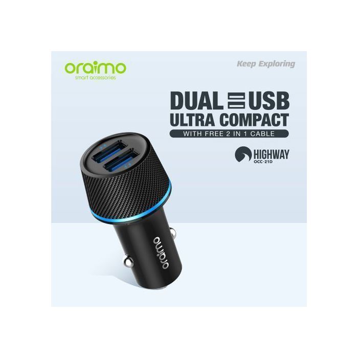 Oraimo Fast Charge Chargeur De Voiture 5.0V / 2.1A, Système Multi-Protection