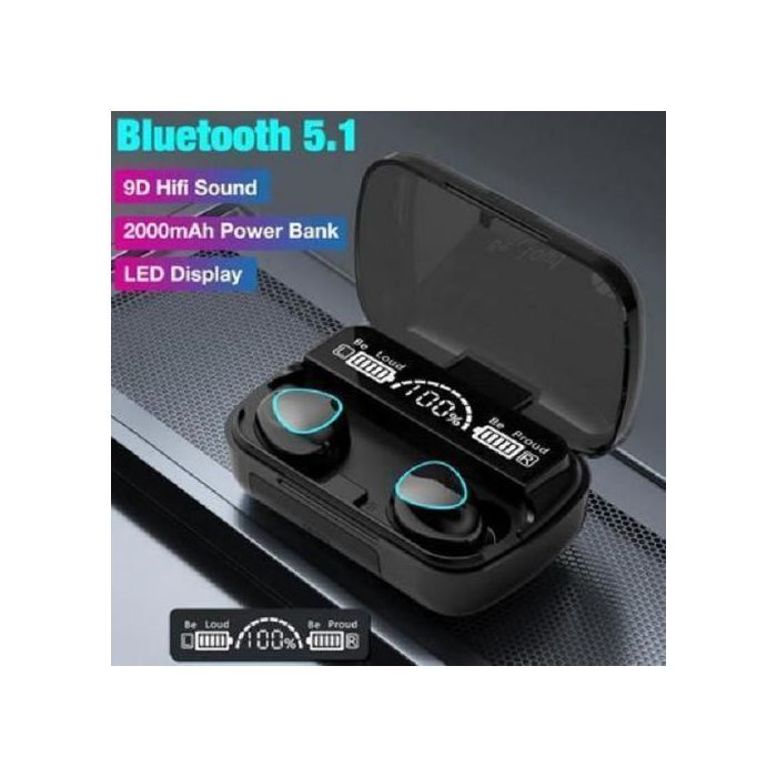 M10 Écouteurs sans fil Bluetooth 5.1 avec une boîte de charge - Noir