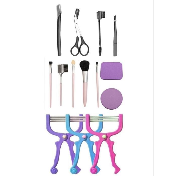 Pinceaux de maquillage - Kit 3 en 1 - 5 Pinceaux de précision - 2 Éponges - Épilateur facial