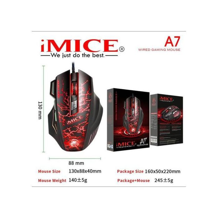 Souris Gamer - IMICE - A7 - Filaire USB - 7 boutons - 3200 DPI réglable