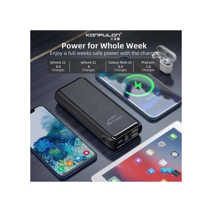 Konfulon Power bank 20000mah batterie externe Charge Portable blanc