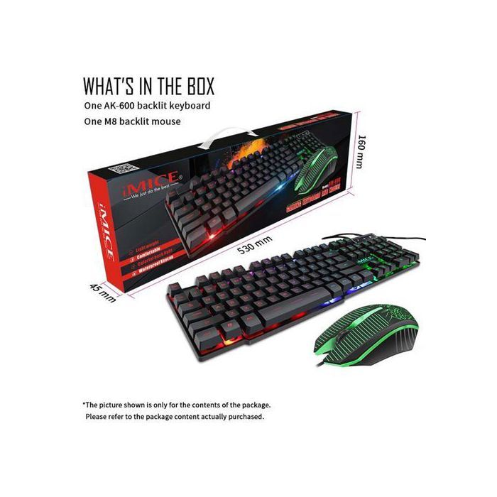 Imice Clavier + Souris Combo Gamer AN-680 filaire - RGB LED rétroéclairé USB