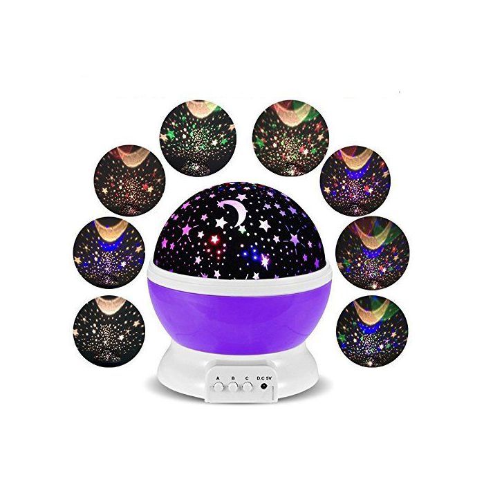 Veilleuse Etoile, Lune et Ciel - Lampe de nuit brillante et multicouleurs - Projecteur romantique et rotatif