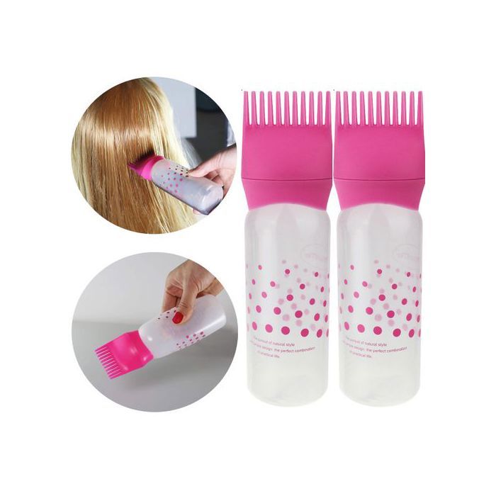 2 x Flacon de coloration pour cheveux avec peigne, soins de l'huile de cheveux