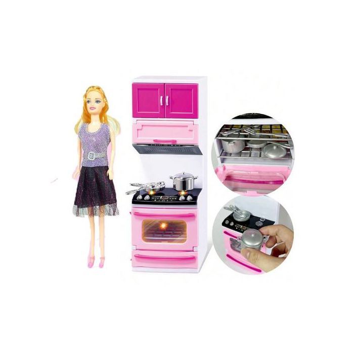 Jeu de cuisine moderne avec poupée, Ensemble De Jeu De Cuisine Miniature
