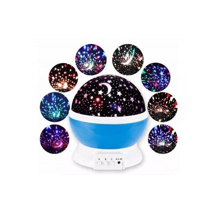 Veilleuse projecteur - Projection rotative du ciel, étoiles, lune, lumière LED - Lampe multicoleur et brillante
