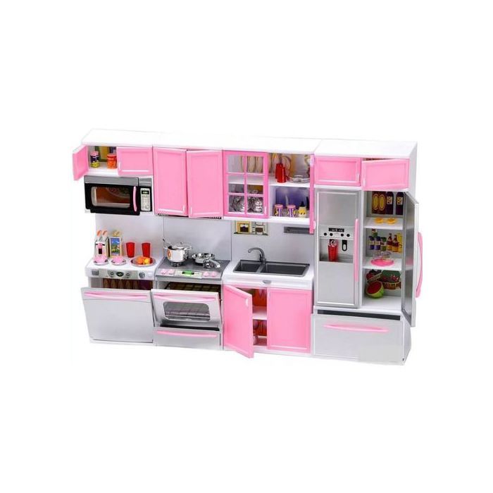 Jeu de cuisine moderne fonctionnant sur batterie Lumière et Son, Cuisine complète de poupée