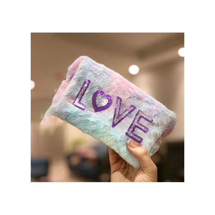 Trousse à crayon, trousse de maquillage avec fourrure 1Fermeture zippée