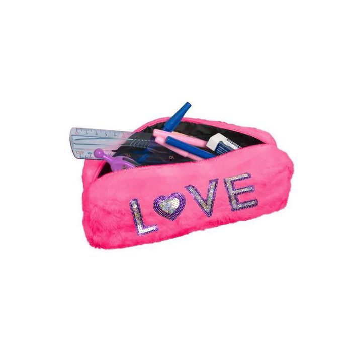 Trousse scolaire avec Fourrure  1 compartiment Fermeture zippée,  trousse cosmétique