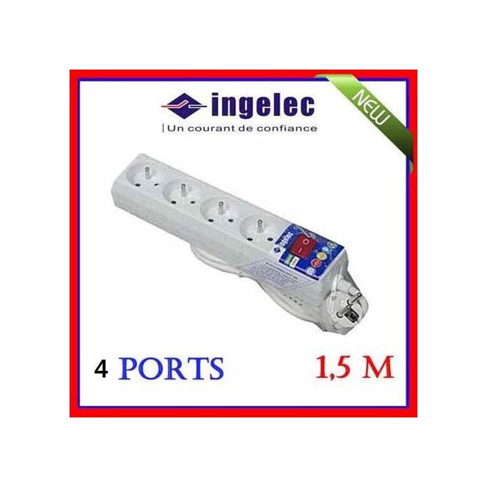 Rallonge Multiprise électrique 4 prises 2P+T avec bouton interrupteur - 1.5 mètres long du câble