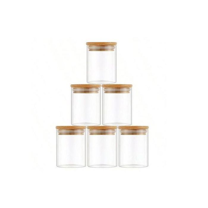 Lot de 6 bocaux en verre avec couvercle hermétique en bambou, ensemble de boîtes à épices de cuisine