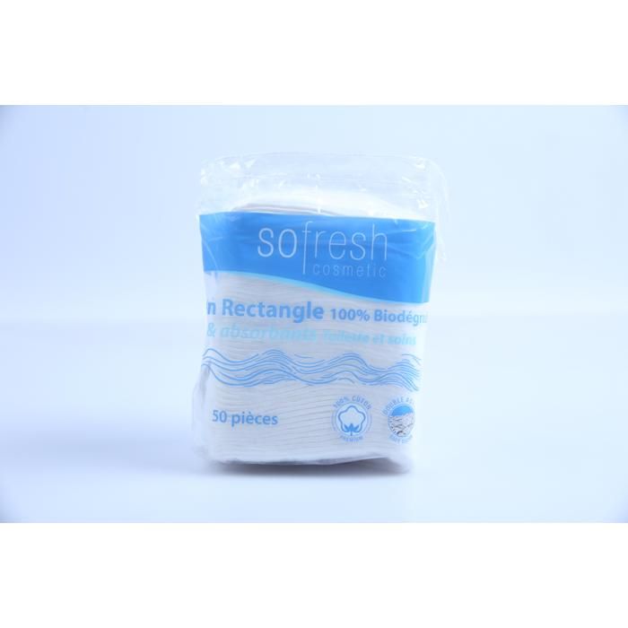 Disques de Coton - SOFRESH - Rectangulaires - 50 pcs - Doux - Résistants - Peaux Sensibles