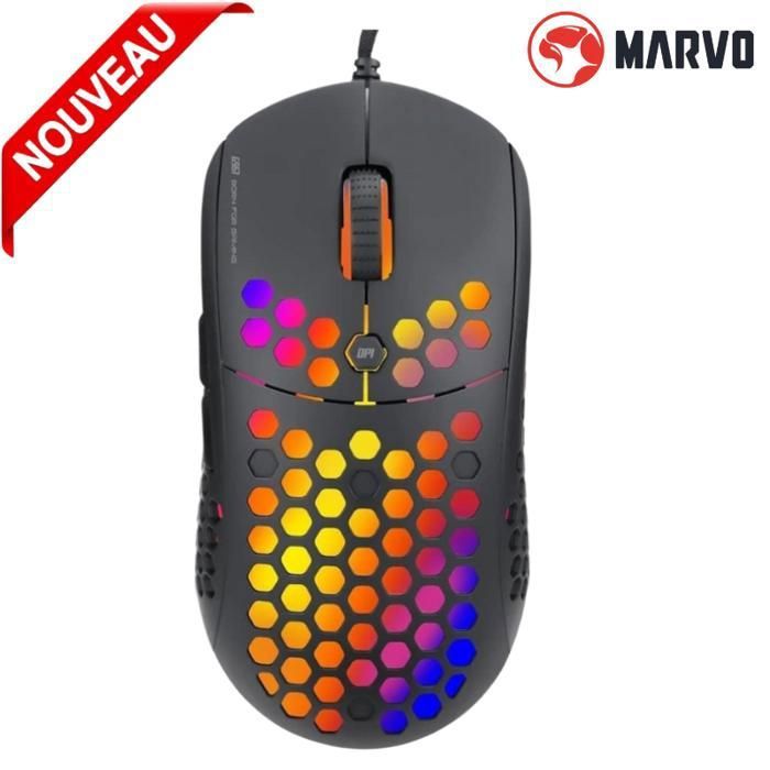 Souris Gaming Marvo Scorpion RGB, USB, jusqu'à 12000 DPI, avec 6 Boutons Programmables Marvo