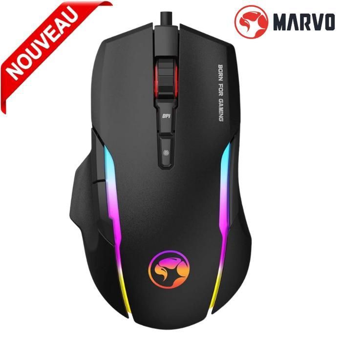 Souris Gaming Marvo Pro G945 - Éclairage RGB, 3325DB Réglable 10000dpi, 9 Boutons Programmables, Connexion USB 2.0
