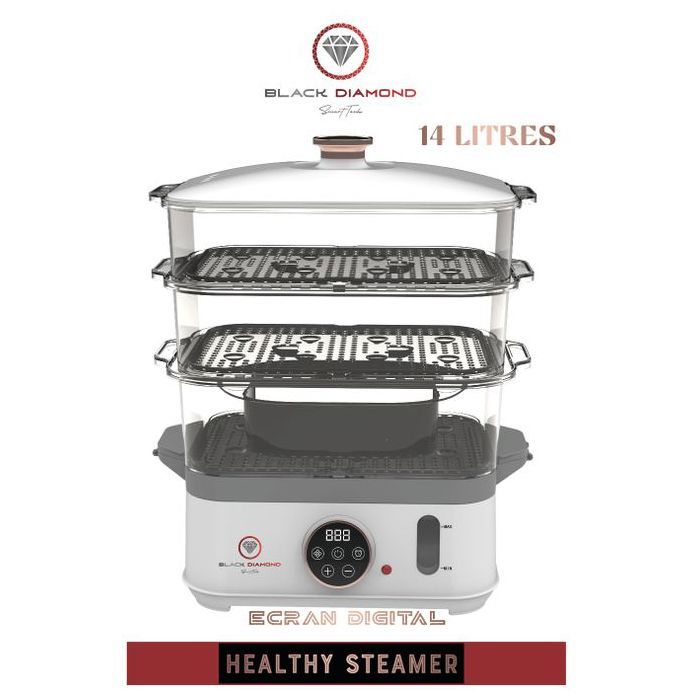 Cuiseur Vapeur Électrique - BLACK DIAMOND - DIGITAL HEALTHY STEAMER 14L - 3 Niveaux - Sans BPA - Rose Gold