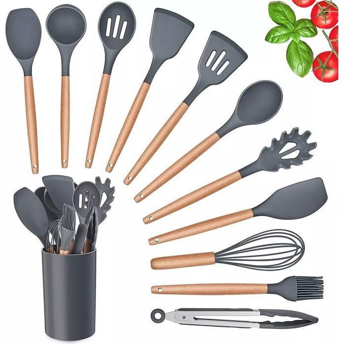 Ensemble 12 Pièces d'Ustensiles de Cuisine en Silicone avec Support – Résistants à la Chaleur et Élégants ( Silicone utensils set )