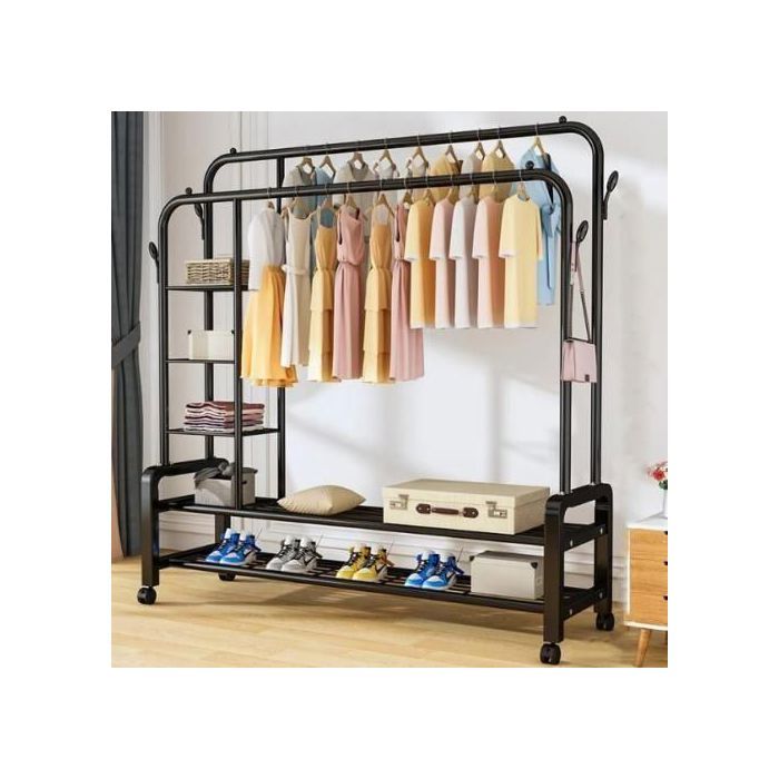 Penderie et Porte-manteau - Non spécifié - Double pôle - Acier inoxydable - 4 roues - Plusieurs étagères