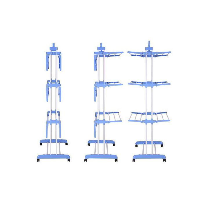 Cintre pour Vêtements - WY5-2 - Acier Inoxydable - Pliable - 3 Couches - 4 Roulettes