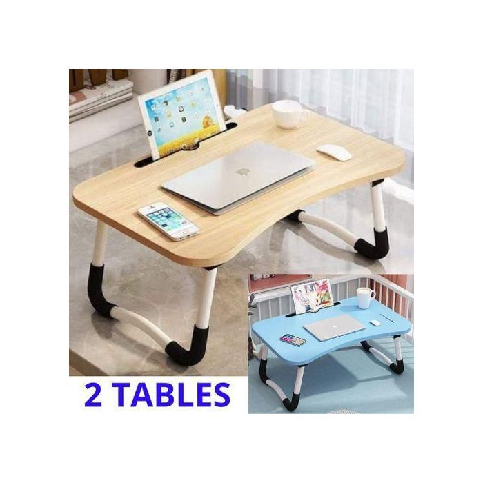 2 TABLES PLIABLE DE HAUT QUALITE EN BOIS MASSIF MULTIFONCTIONS TABLES UTILITAIRES BLEU ET MARRON Lapdesks