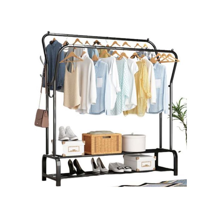 Porte-vêtement - Multifonctionnel - Noir - Double Pôle - Support Chaussures - Métal