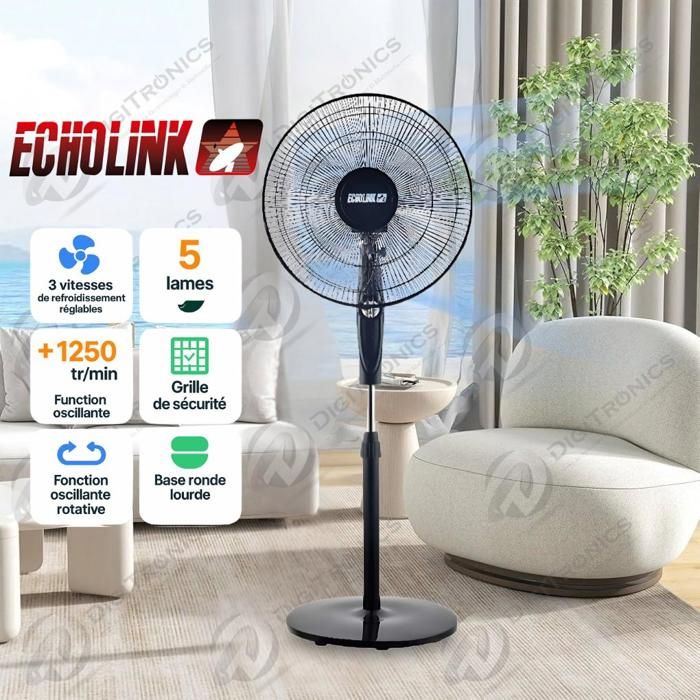 Ventilateur 16" sur pied, 3 vitesses, oscillant et inclinable, VP-LR1640