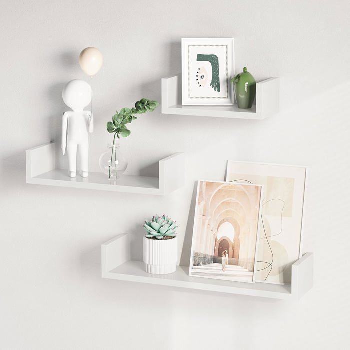 Étagère Murale Suspendue - TWINSDECOR - Lot de 3 - Blanc - Longueur 30/45/60 cm - Design Contemporain